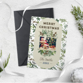  Familie Foto Foliage Groen Kerstmis Feestdagen Kaart