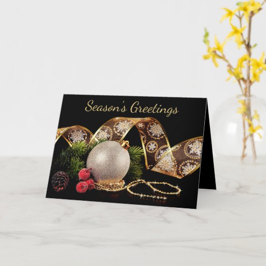 Familie Foto Gold, Silver Holiday Kerstmis Kaart (Gele Bloem)