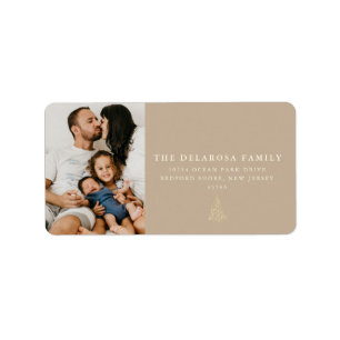 Familie Foto Gouden Kerstboom Kraft Label