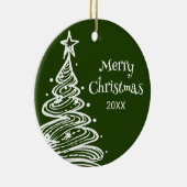 Familie Foto Groen Wit Kerstboom Gift Keramisch Ornament (Rechts)