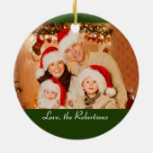 Familie Foto Groen Wit Kerstboom Gift Keramisch Ornament (Achterkant)