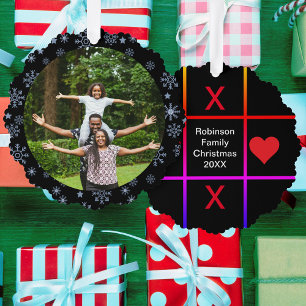 Familie Foto Hart Knuffels & Kusjes Tic Tac Toe Pa Ornament Kaart