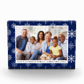 Familie Foto Holiday Snowflakes Blue Photo Block (Voorkant)