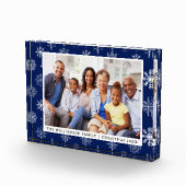 Familie Foto Holiday Snowflakes Blue Photo Block (Rechts)