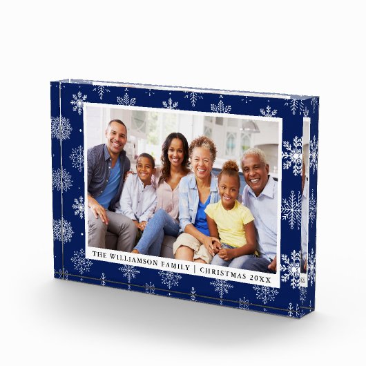 Familie Foto Holiday Snowflakes Blue Photo Block (Rechts)