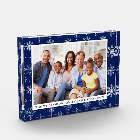 Familie Foto Holiday Snowflakes Blue Photo Block (Links)