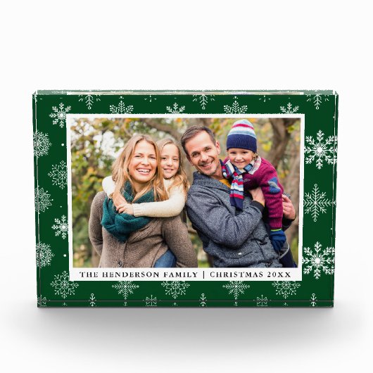 Familie Foto Holiday Snowflakes Groene Fotoblok (Voorkant)