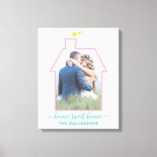 Familie Foto House Shape Housewarming Weddenschap Canvas Afdruk