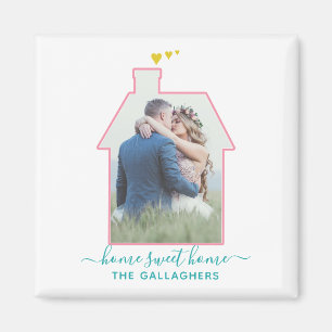 Familie Foto House Shape Housewarming Weddenschap  Magneet