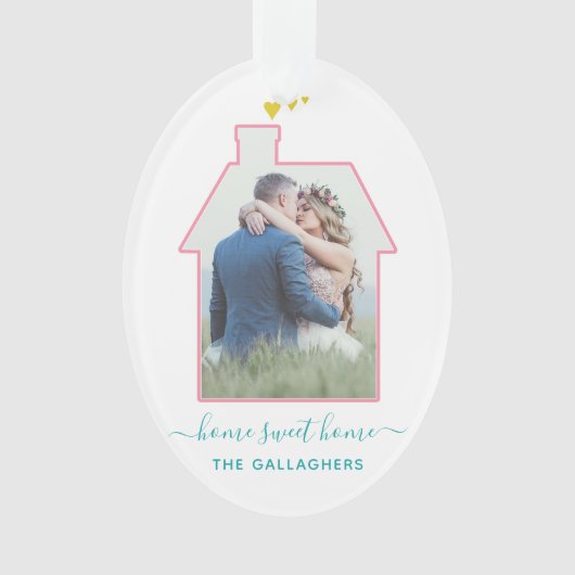 Familie Foto House Shape Housewarming Weddenschap  Ornament (voorkant)