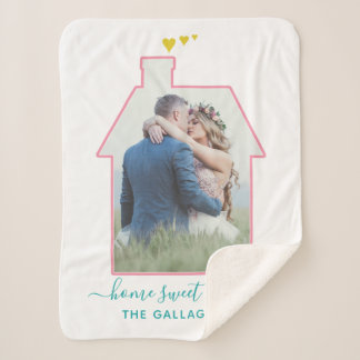 Familie Foto House Shape Housewarming Weddenschap  Sherpa Deken