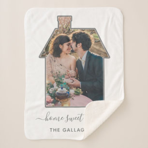 Familie Foto House Shape Housewarming Weddenschap  Sherpa Deken