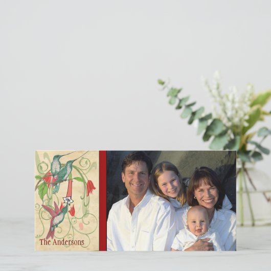 Familie Foto  Hummingbird Happy Holiday Feestdagenkaart (Staand voorkant)