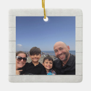 Familie Foto in Message Farmhouse Kerstmis Wreath Keramisch Ornament