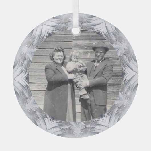 Familie Foto Kaleidoscope Snowflake Border Glas Ornament (Voorkant)