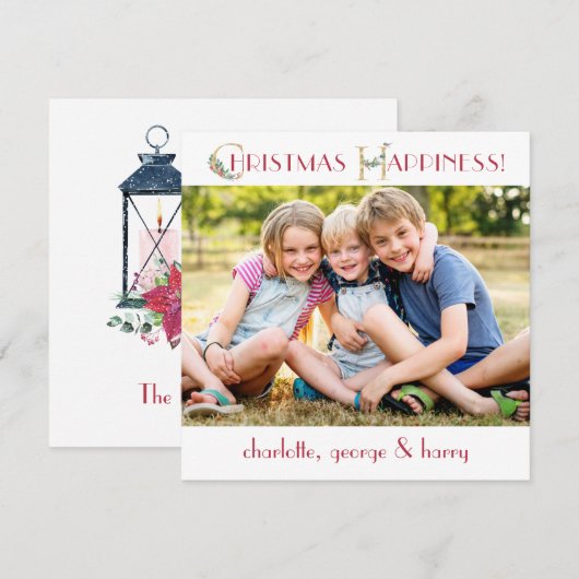 Familie Foto Kerst Geluk Flat Vakantie Kaart (Voorkant / Achterkant)