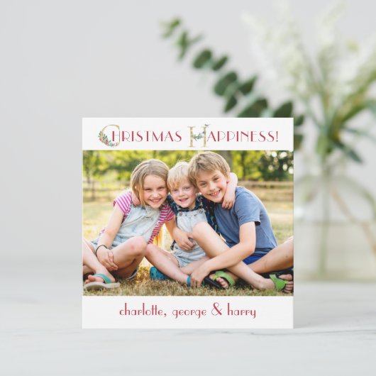 Familie Foto Kerst Geluk Flat Vakantie Kaart (Staand voorkant)