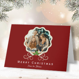 Familie Foto Kerst Holly Gevouwen Vakantie Kaart
