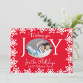 Familie Foto Kerst Kaart Rood Wit Sneeuwvlokken H (Staand voorkant)