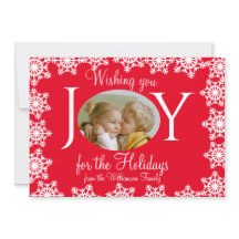 Familie Foto Kerst Kaart Rood Wit Sneeuwvlokken V