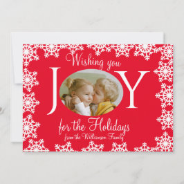 Familie Foto Kerst Kaart Rood Wit Sneeuwvlokken V