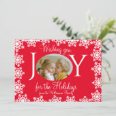 Familie Foto Kerst Kaart Rood Wit Sneeuwvlokken V (Staand voorkant)