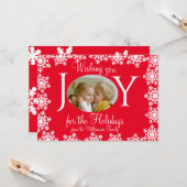 Familie Foto Kerst Kaart Rood Wit Sneeuwvlokken V (Voorkant / Achterkant in situ)