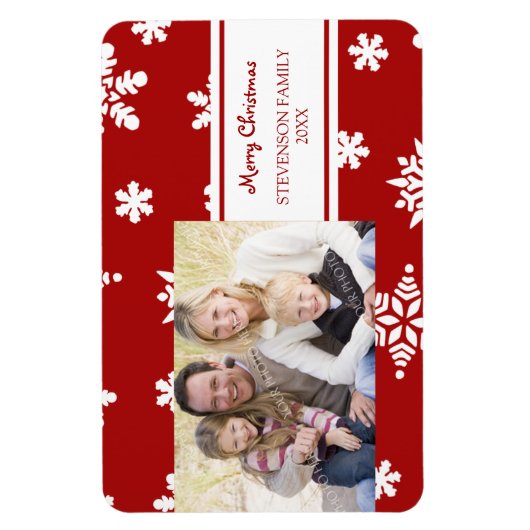 Familie Foto Kerstmagneet Rood Wit Sneeuw Magneet (Verticaal)