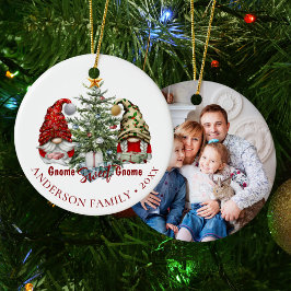 Familie Foto Kerstmis Gnome Sweet Gnome Keramisch Ornament