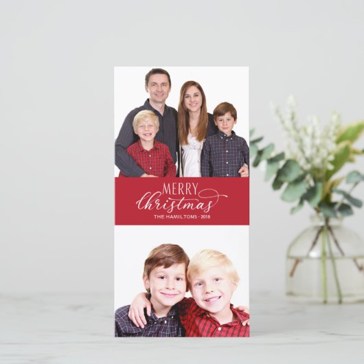 Familie Foto Kerstmis Kaarten 2 Foto's Chique Scri (Staand voorkant)