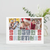 Familie Foto Kleurrijke Retro Kerstvakantie Feestdagenkaart (Staand voorkant)