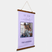 Familie foto lavendel violet naam script hangend wandkleed (Gebogen)