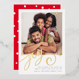 FAMILIE FOTO leuk elegant calligrafie JOY Gold-hog Folie Feestdagenkaart