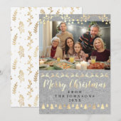 Familie Foto Merry Kerstmis Gold Kraft Gray Feestdagenkaart (Voorkant / Achterkant)