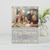 Familie Foto Merry Kerstmis Gold Kraft Gray Feestdagenkaart (Staand voorkant)