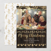 Familie Foto Merry Kerstmis Gold Lights Rustic Feestdagenkaart (Voorkant / Achterkant)