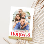 FAMILIE FOTO Minimale moderne boog goud rood Feestdagenkaart