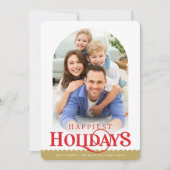 FAMILIE FOTO Minimale moderne boog goud rood Feestdagenkaart (Voorkant)