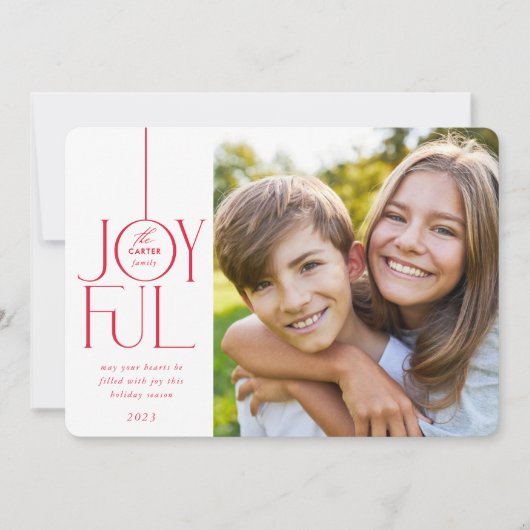 FAMILIE FOTO modern elegant belettering JOYFUL roo Feestdagenkaart (Voorkant)