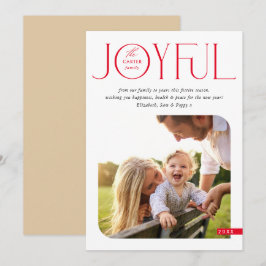 FAMILIE FOTO modern elegant typografie JOYFUL red Feestdagenkaart