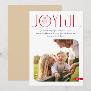 FAMILIE FOTO modern elegant typografie JOYFUL red Feestdagenkaart