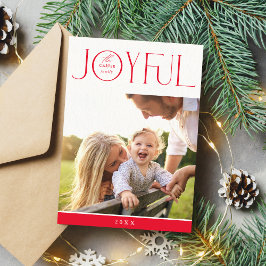 FAMILIE FOTO modern elegant typografie JOYFUL red Feestdagenkaart