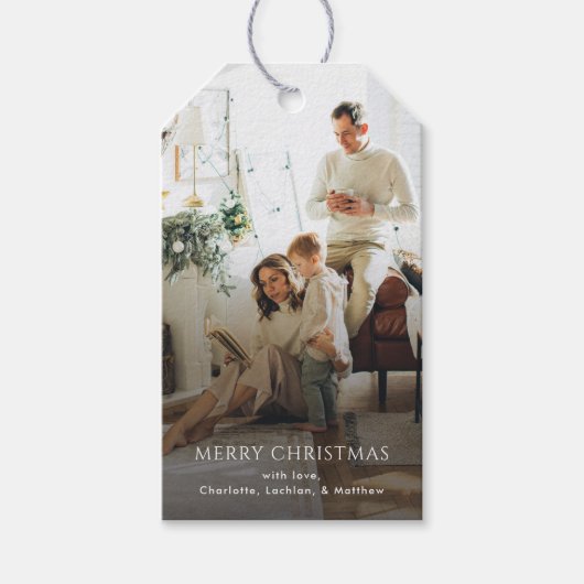 Familie Foto Modern Kerstmis Cadeaulabel (Voorkant)