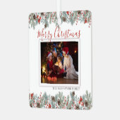 Familie Foto Modern Merry Kerstrustic Metalen Ornament (Voorkant links)