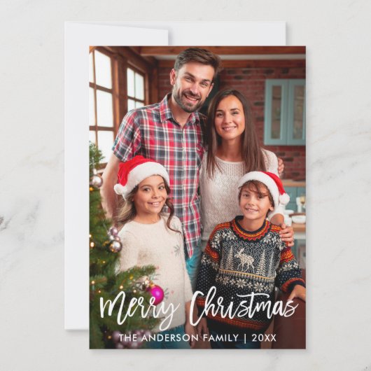 Familie Foto modern penseelscript voor fijne kerst Feestdagenkaart (Voorkant)
