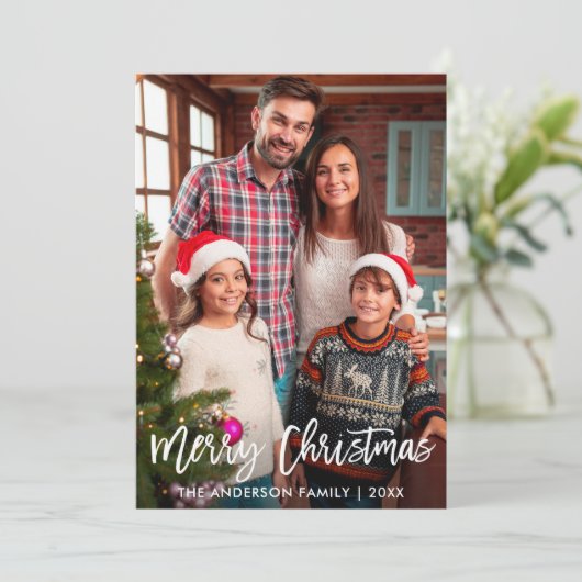 Familie Foto modern penseelscript voor fijne kerst Feestdagenkaart (Staand voorkant)