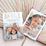 FAMILIE FOTO modern serif typografie JOYFUL-kleur Feestdagenkaart<br><div class="desc">door kat massard >>> WWW.SIMPLYSWEETPAPERIE.COM<<< An elegant card design featuring the quote "JOYFUL" with combined elegant script type with serif typography, and plain colour on the backside, giving you the opportunity to handwrite a personal message. With trendy edged square shaped photo on the front for your favourite photo! NOTE >>...</div>
