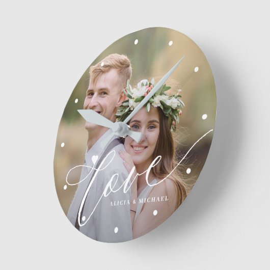 Familie foto moderne liefde script naam ronde klok (Hoek)