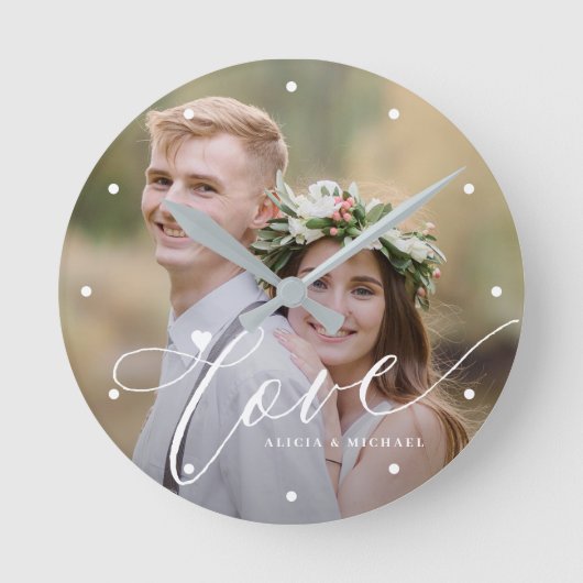 Familie foto moderne liefde script naam ronde klok (Voorkant)