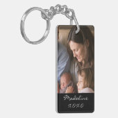 Familie Foto Moderne Manuscript Monogram Naam Zwar Sleutelhanger (Voorkant Links)